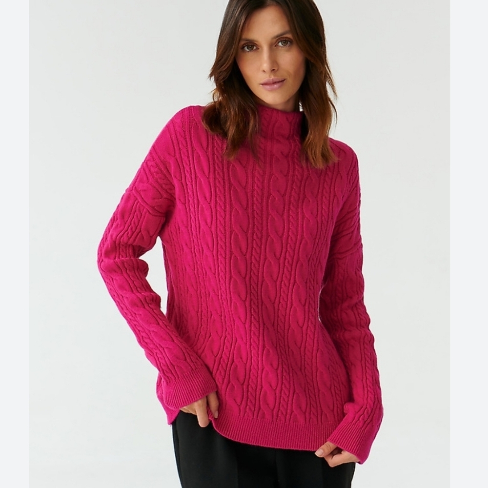 Talbots Fuchsia Cable Knit Turtleneck Sweater